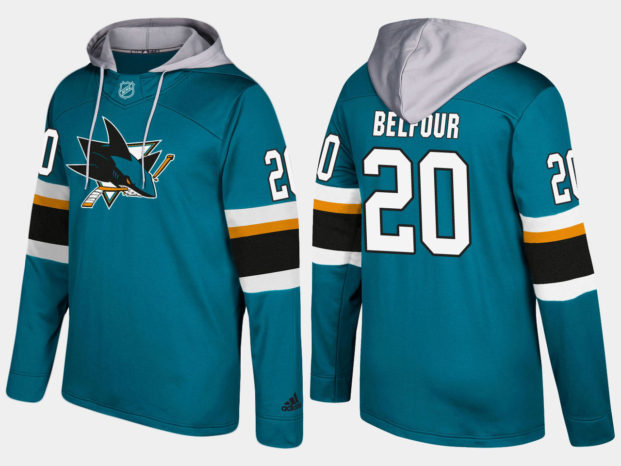 NHL Men San Jose sharks #20 retired ed belfour blue hoodie